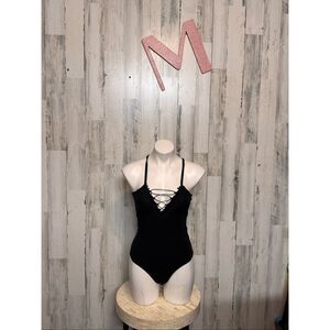 Guess Black Lace-Up Bodysuit Size M